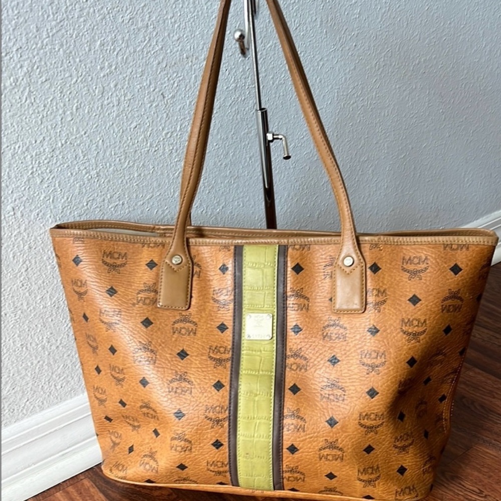 1808MCM Brown and Tan Tote Bag